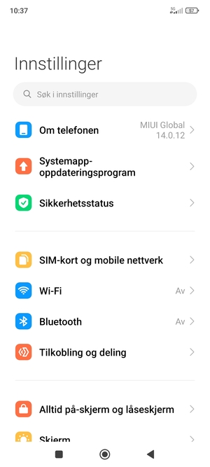 Velg Om telefonen
