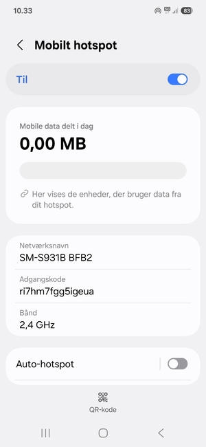 Din telefon er nu sat op til brug som modem