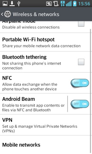 Scroll to and select Mobile networks