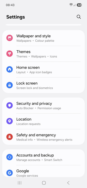 Scroll to and select Security and privacy