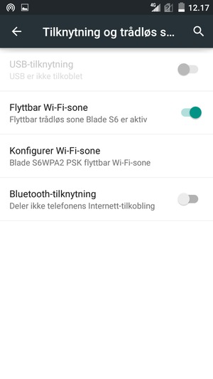 Telefonen din er konfigurert for bruk som et modem