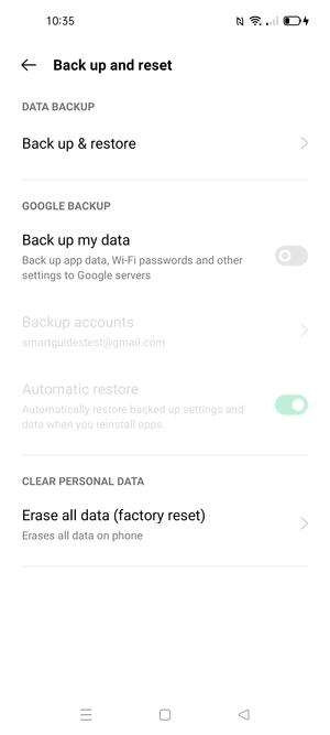Turn on Back up my data
