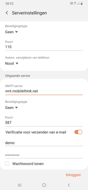 Scroll naar beneden en voer Uitgaand serveradres in