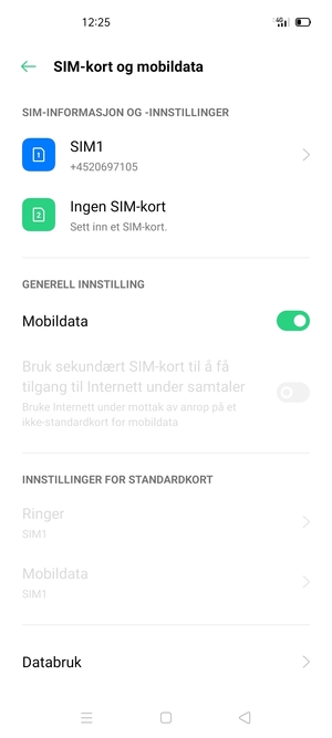 Velg SIM1 eller SIM2