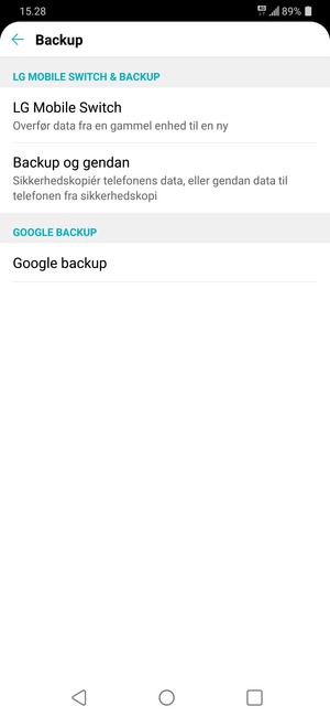 Vælg Google backup