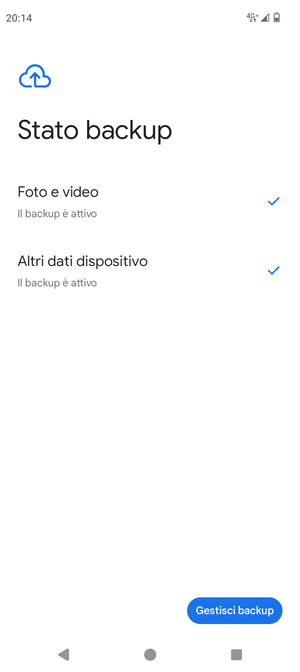 Seleziona Gestisci backup