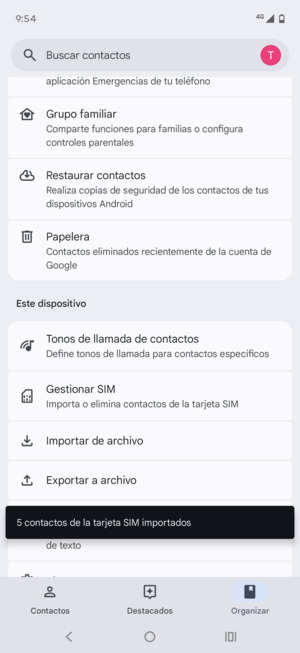 Sus contactos se guardarán en su cuenta de Google y se guardarán en su teléfono la próxima vez que Google sea sincronizado.