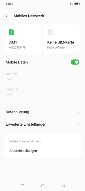 Wählen Sie SIM1 oder SIM2
