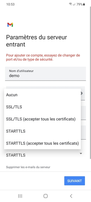 Sélectionnez Aucun puis SUIVANT