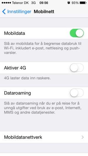 Velg Mobildatanettverk