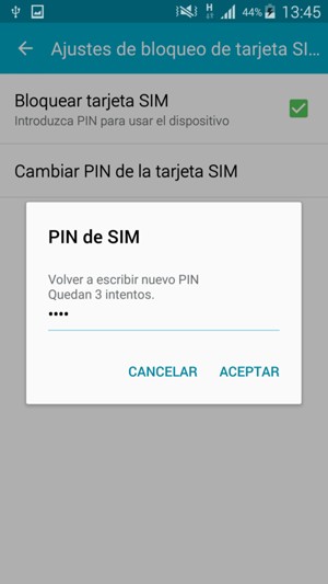 Confirme su nuevo PIN de SIM y seleccione ACEPTAR