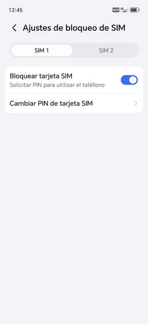 Seleccione SIM 1 o SIM 2 y seleccione Cambiar PIN de tarjeta SIM