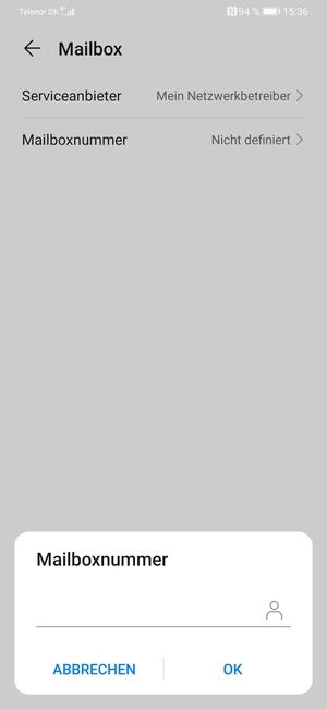 Geben Sie die Mailboxnummer ein und wählen Sie OK