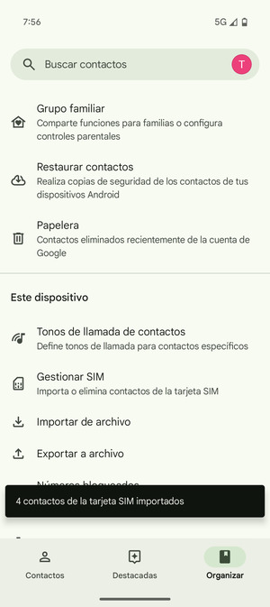 Sus contactos se guardarán en su cuenta de Google y se guardarán en su teléfono la próxima vez que Google sea sincronizado.