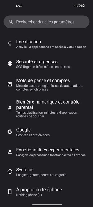 Faites défiler et sélectionnez Système