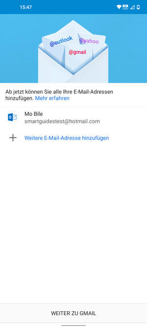 Wählen Sie WEITER ZU GMAIL