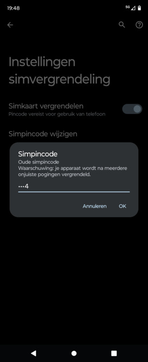 Voer uw Oude simpincode in en selecteer OK