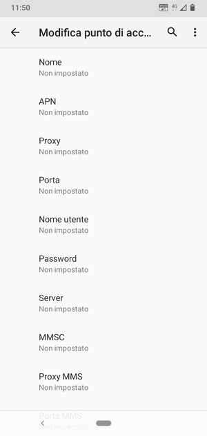 Inserisci le informazioni di Internet