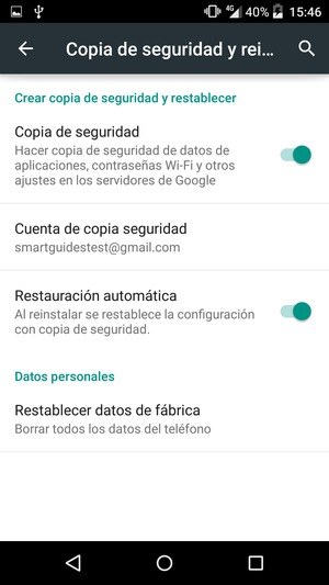 Seleccione Cuenta de copia de seguridad