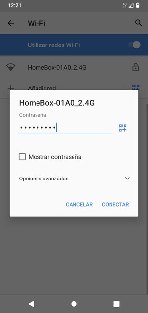 Introduzca la contraseña de Wi-Fi y seleccione CONECTAR