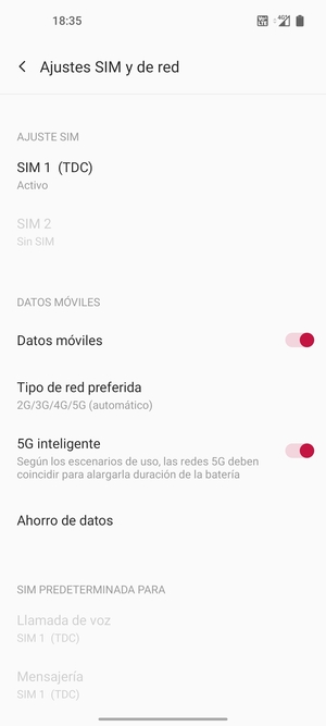 Seleccione SIM 1 o SIM 2