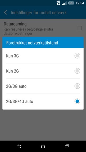 Vælg Kun 2G for at aktivere 2G