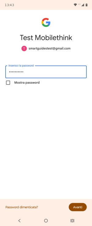 Inserisci la tua password e seleziona Avanti