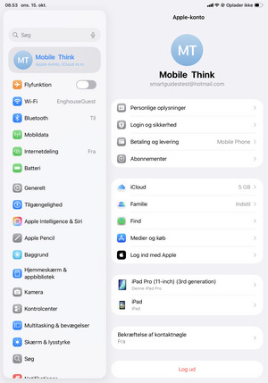 Vælg Apple-konto, iCloud m.m. og vælg iCloud