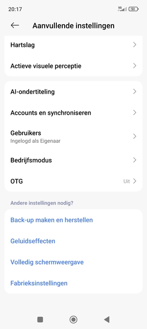 Scroll naar en selecteer Accounts en synchroniseren