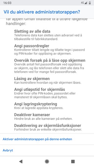 Bla til og velg Aktiver administratorappen på denne enheten