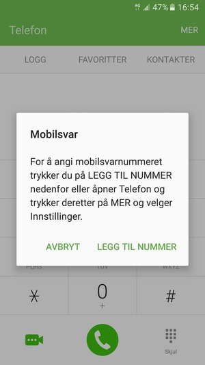 Hvis personsvar ikke er innstilt, velg LEGG TIL NUMMER