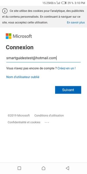 Saisissez votre adresse e-mail et sélectionnez Suivant