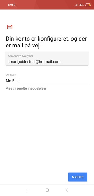 Giv din konto et navn og indtast dit navn. Vælg NÆSTE