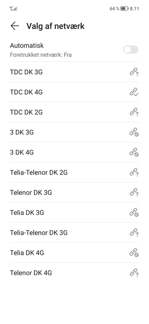 Vælg en netværksudbyder fra listen