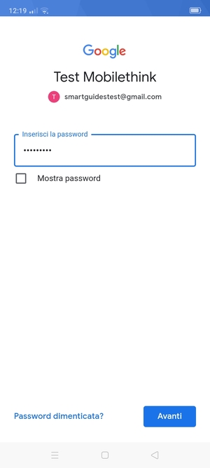 Inserisci la tua password e seleziona Avanti