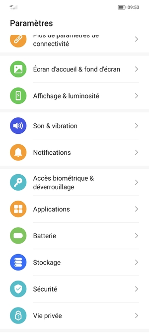 Pour activer votre écran de verrouillage, allez dans le menu Paramètres et sélectionnez Accès biométrique & déverrouillage