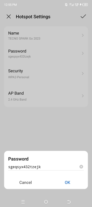 Enter a Wi-Fi hotspot password of at least 8 characters and select OK