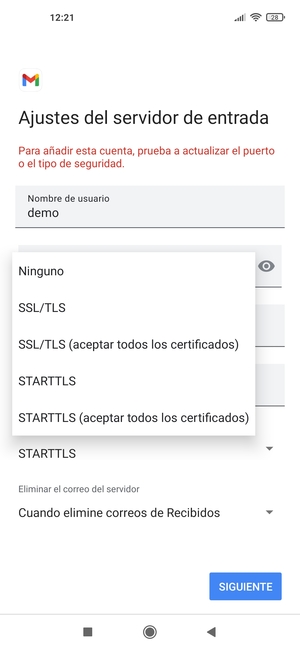 Seleccione Ninguno y luego seleccione SIGUIENTE