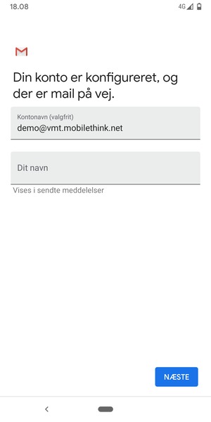 Giv din konto et navn og indtast dit navn. Vælg NÆSTE