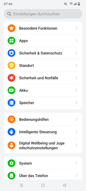 Scrollen Sie und wählen Sie Sicherheit & Datenschutz