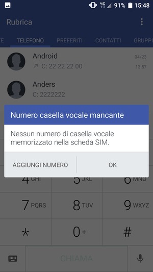 Se la segreteria telefonica non è configurata, seleziona AGGIUNGI NUMERO