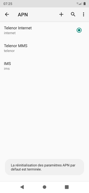Votre téléphone va être réinitialisé avec les paramètres Internet et MMS par défaut