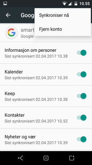 Velg Synkroniser nå
