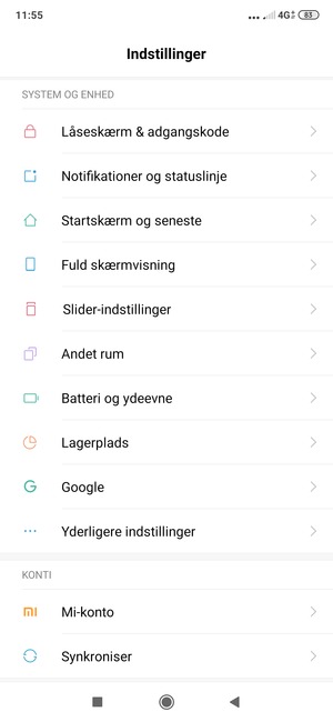 Scroll til og vælg Synkroniser