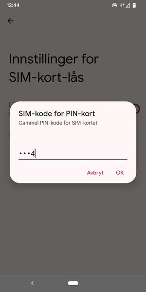 Skriv inn Gammel PIN-kode for SIM-kort og velg OK