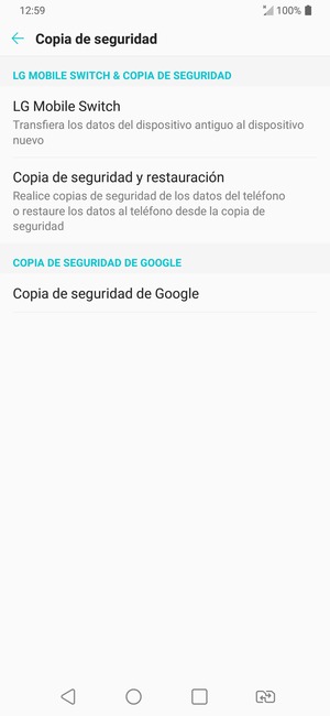 Seleccione Copia de seguridad de Google