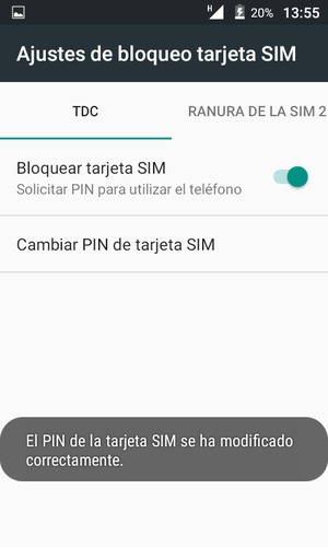Su PIN de la tarjeta SIM ha sido cambiado
