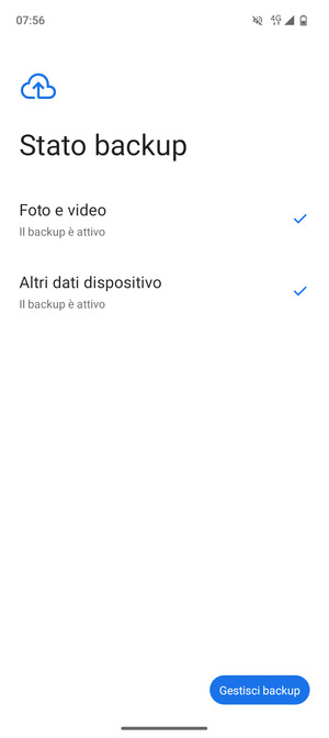 Seleziona Gestisci backup