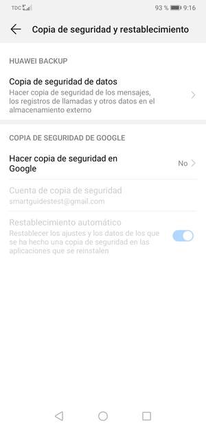 Seleccione Hacer copia de seguridad en Google