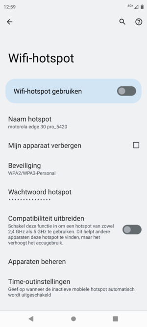 Selecteer Wactwoord hotspot